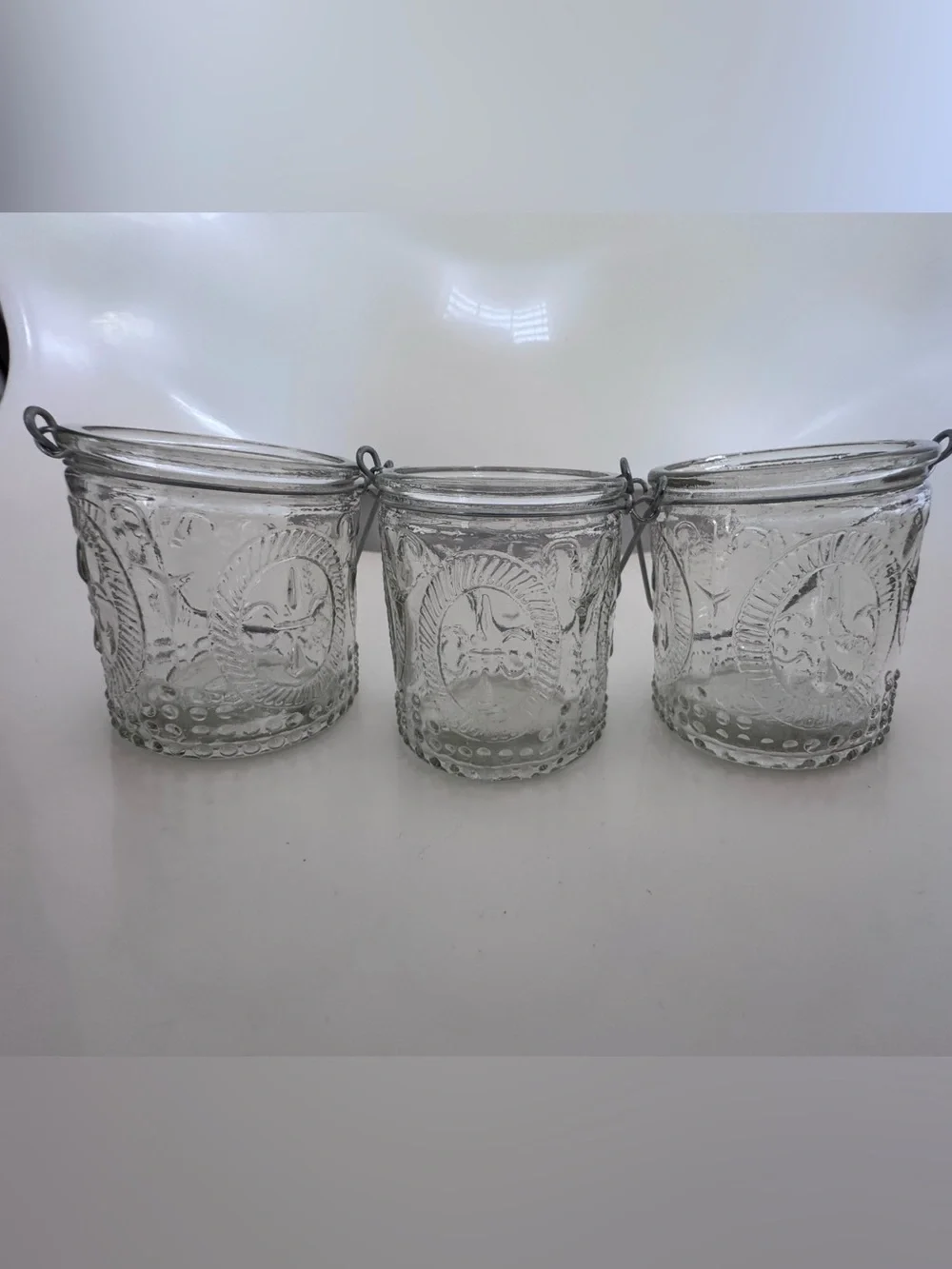 Set of 3 Fleur de Lis Glass Votive Candle Holders French Cottage Farmhouse